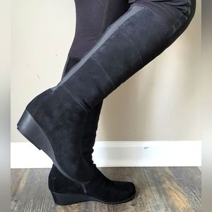 Abella Abigail Women Genuine Suede Leather Knee Wedge Boots Elastic Black US 8.5